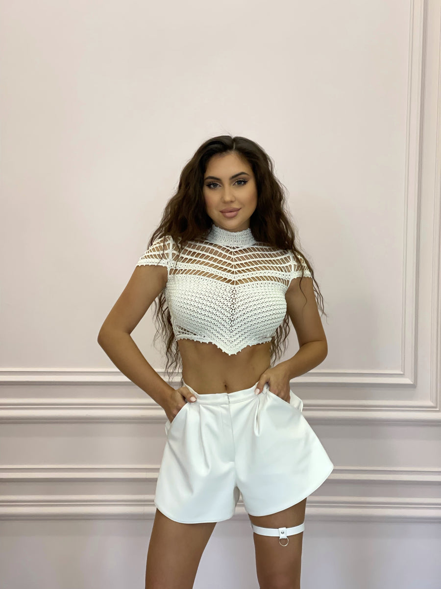 White Eco-Leather Shorts with Thigh Garter